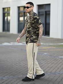 Devon Thys Men's Contrast Side Drawstring Waist Casual Pants, Suitable For Autumn - Apricot - View 3