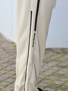 Devon Thys Men's Contrast Side Drawstring Waist Casual Pants, Suitable For Autumn - Apricot - View 6