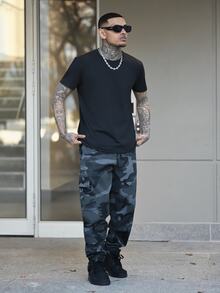 Devon Thys 男士迷彩宽松薄款户外工装裤，多口袋设计 - 深灰色 - 查看 1