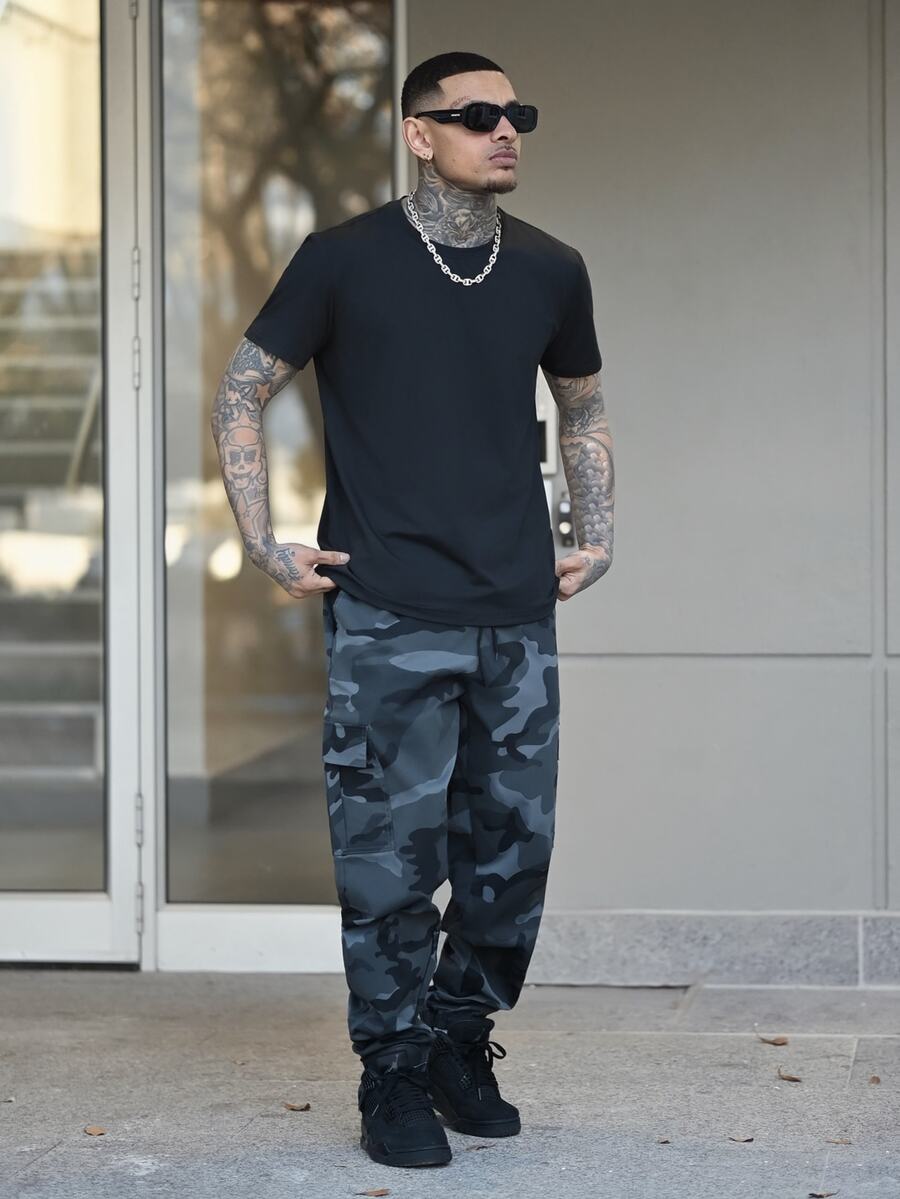 Devon Thys 男士迷彩宽松薄款户外工装裤，多口袋设计 - 深灰色 - 查看 1
