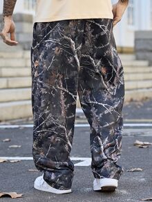 Devon Thys Men's Fashionable Streetwear Y2K Allover Print Sweatpants, Essential Item, Fall - Army Green - View 2