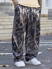 Devon Thys Men's Fashionable Streetwear Y2K Allover Print Sweatpants, Essential Item, Fall - Army Green - View 5