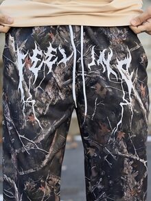 Devon Thys Men's Fashionable Streetwear Y2K Allover Print Sweatpants, Essential Item, Fall - Army Green - View 6