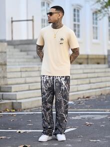 Devon Thys Men's Fashionable Streetwear Y2K Allover Print Sweatpants, Essential Item, Fall - Army Green - View 1