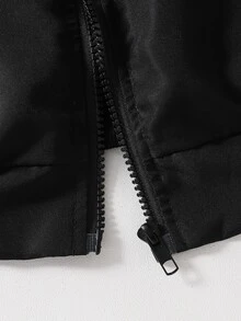 SHEIN Tween Girls' Thermal-Lined Zip-Up Hooded Jacket, Casual Comfortable Jacket Coat For Autumn/Winter - Black - View 7