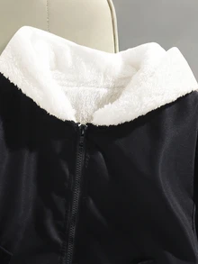 SHEIN Tween Girls' Thermal-Lined Zip-Up Hooded Jacket, Casual Comfortable Jacket Coat For Autumn/Winter - Black - View 5