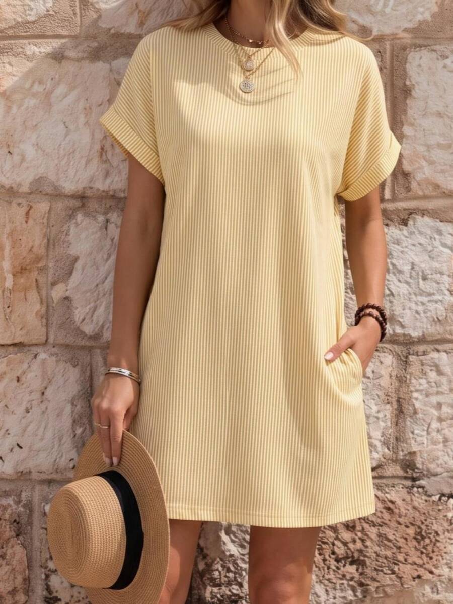 EMERY ROSE Summer Casual Yellow Short Sleeve Dress Brunch Vacation - Yellow - View 1