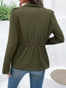 EMERY ROSE Chaqueta entallada de manga larga con cuello alto con cremallera - Verde militar - Ver 2