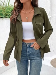 EMERY ROSE Chaqueta entallada de manga larga con cuello alto con cremallera - Verde militar - Ver 4