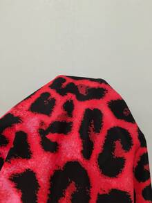 EMERY ROSE Women Deep V-Neck Button Leopard Print Cap Sleeve Casual Dress, Summer For New Year Clothes - Red - View 5
