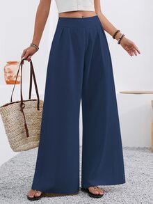 EMERY ROSE Pantalones de pierna ancha de unicolor con bolsillos, casuales - azul real - Ver 9