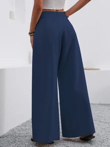 EMERY ROSE Pantalones de pierna ancha de unicolor con bolsillos, casuales - azul real - Ver 2