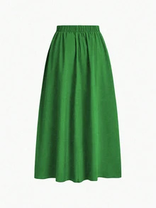 EMERY ROSE Rok Panjang Polos Kasual Musim Semi/Panas - Hijau - View 2