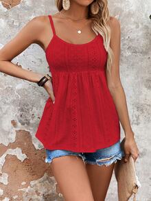 EMERY ROSE Top de tirantes plisado de unicolor, versátil y casual para uso diario de mujer - Rojo - Ver 5