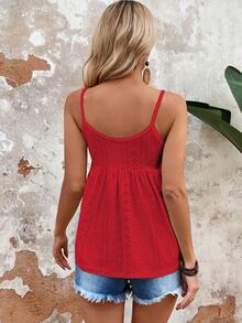 EMERY ROSE Top de tirantes plisado de unicolor, versátil y casual para uso diario de mujer - Rojo - Ver 2