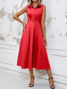 EMERY ROSE Women's Solid Color Minimalist Daily A-Line Sleeveless Dress For New Year Clothes Maxi Women Outfit - Red - View 9