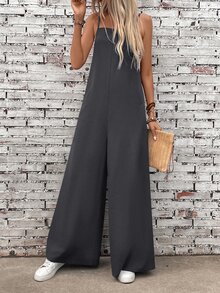 EMERY ROSE Women's Casual Vacation & Commute Minimalist Solid Color Loose Jumpsuit With Side Pockets - Grey - View 6