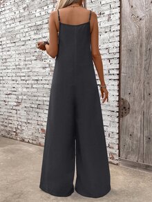 EMERY ROSE Women's Casual Vacation & Commute Minimalist Solid Color Loose Jumpsuit With Side Pockets - Grey - View 2