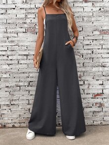 EMERY ROSE Women's Casual Vacation & Commute Minimalist Solid Color Loose Jumpsuit With Side Pockets - Grey - View 4