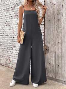 EMERY ROSE Women's Casual Vacation & Commute Minimalist Solid Color Loose Jumpsuit With Side Pockets - Grey - View 5