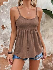 EMERY ROSE Camiseta de tirantes de unicolor con textura para vacaciones - Café integral - Ver 4