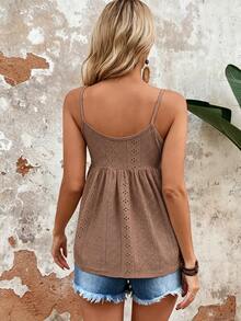 EMERY ROSE Camiseta de tirantes de unicolor con textura para vacaciones - Café integral - Ver 2