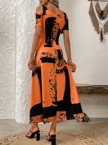 EMERY ROSE Women's Colorblock Dress, Suitable For Summer Maxi Women Outfit - Orange - View 2