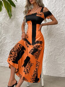 EMERY ROSE Women's Colorblock Dress, Suitable For Summer Maxi Women Outfit - Orange - View 6