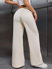 EMERY ROSE Women Ivory Color Thermal Lined Elastic Waist Drawstring Loose Pants Fall Cloth For Women - Beige - View 4