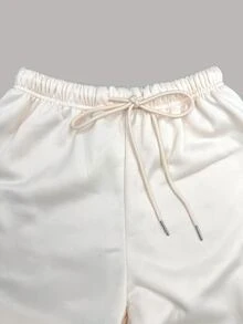 EMERY ROSE Women Ivory Color Thermal Lined Elastic Waist Drawstring Loose Pants Fall Cloth For Women - Beige - View 10