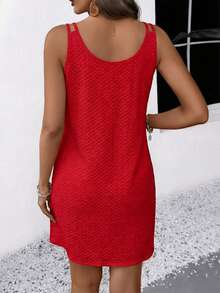 EMERY ROSE Women's Solid Color Minimalist Sleeveless Casual Dress - Red - View 2