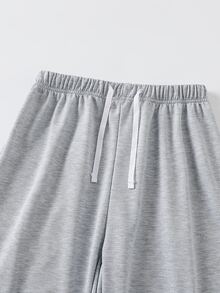 SHEIN Teen Girl Drawstring Hem Adjustable Wide Leg Straight Casual Long Pants - Multicolor - View 3