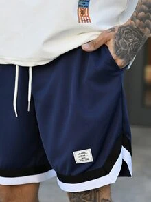 Devon Thys Celana Pendek Pria Kolor Kantong Huruf Casual - Navy Blue - View 4