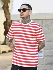 Devon Thys Men Striped Print Tee - Red and White - View 4