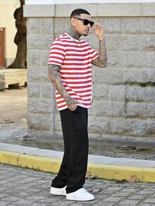 Devon Thys Men Striped Print Tee - Red and White - View 6