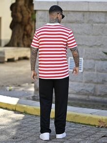 Devon Thys Men Striped Print Tee - Red and White - View 3