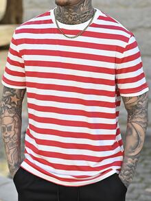 Devon Thys Men Striped Print Tee - Red and White - View 5