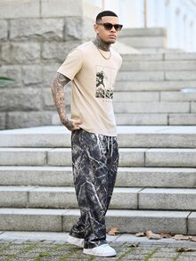 Devon Thys Men T-Shirts Fit Crew Neck Short Sleeve Graphic Tee Anime Casual Japanese Fashion Summer Polyester - Khaki - View 4