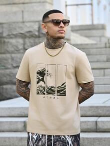 Devon Thys Men T-Shirts Fit Crew Neck Short Sleeve Graphic Tee Anime Casual Japanese Fashion Summer Polyester - Khaki - View 1