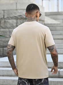 Devon Thys Men T-Shirts Fit Crew Neck Short Sleeve Graphic Tee Anime Casual Japanese Fashion Summer Polyester - Khaki - View 2
