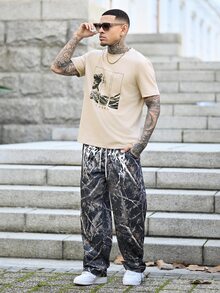 Devon Thys Men T-Shirts Fit Crew Neck Short Sleeve Graphic Tee Anime Casual Japanese Fashion Summer Polyester - Khaki - View 3