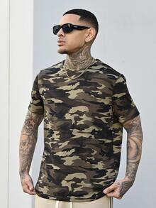 Devon Thys Men Camo Print Short Sleeve Tee, Boyfriend Gift, For Going Out, Summer, Streetwear Inspired - Multicolor - View 5