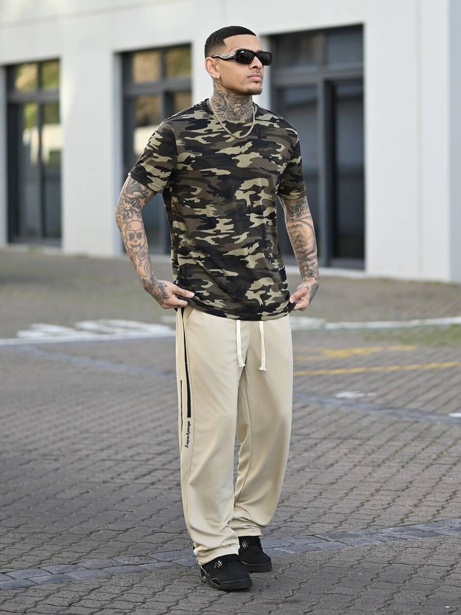 Devon Thys Men Camo Print Short Sleeve Tee, Boyfriend Gift, For Going Out, Summer, Streetwear Inspired - Multicolor - View 1
