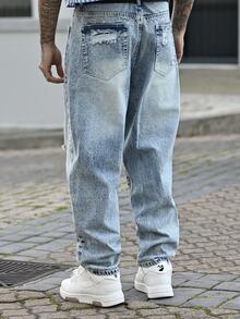 Devon Thys Quần jean denim rách vừa vặn cho nam - Rửa nhẹ - Xem 2