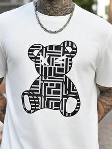 Devon Thys Men's Bear Print Short Sleeve T-Shirt And Shorts Set For Summer, Streetwear Friendly, Couple Things - Mustard Yellow - View 6