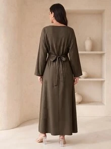 Veilorie Gaun Patchwork Renda Elegan untuk Wanita - Olive Green - View 2