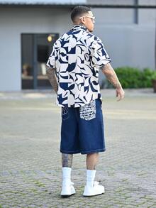 Devon Thys 男士夏季几何图案梭织衬衫 - 卡其色 - 查看 5
