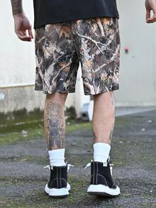 Devon Thys Men's Loose Woven Digital Printed Shorts, Suitable For Summer, Streetwear Edition - Army Green - View 2