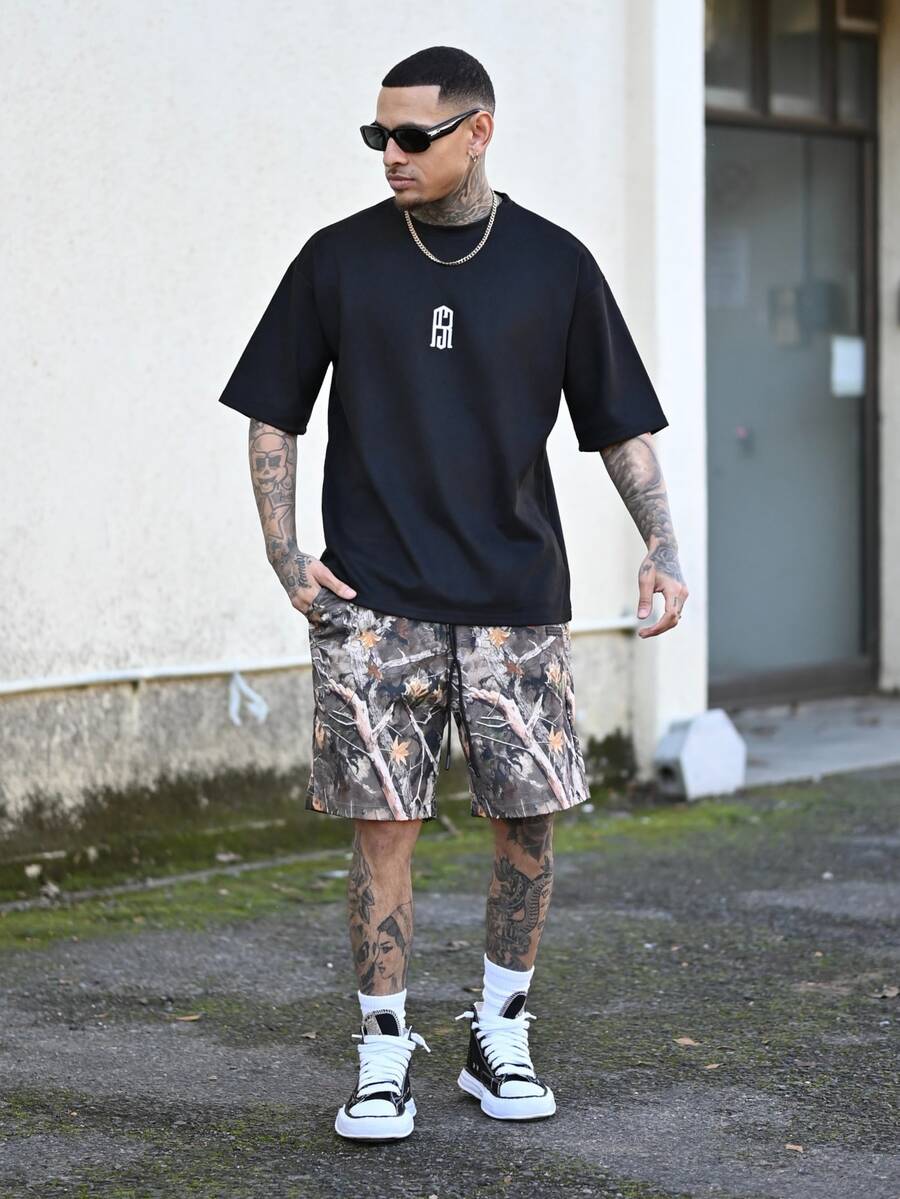 Devon Thys Men's Loose Woven Digital Printed Shorts, Suitable For Summer, Streetwear Edition - Army Green - View 1