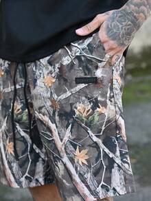 Devon Thys Men's Loose Woven Digital Printed Shorts, Suitable For Summer, Streetwear Edition - Army Green - View 6